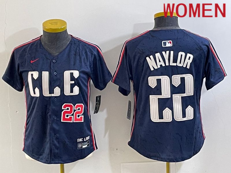 Women Cleveland Indians #22 Naylor Blue City Edition Nike 2024 MLB Jersey style 2